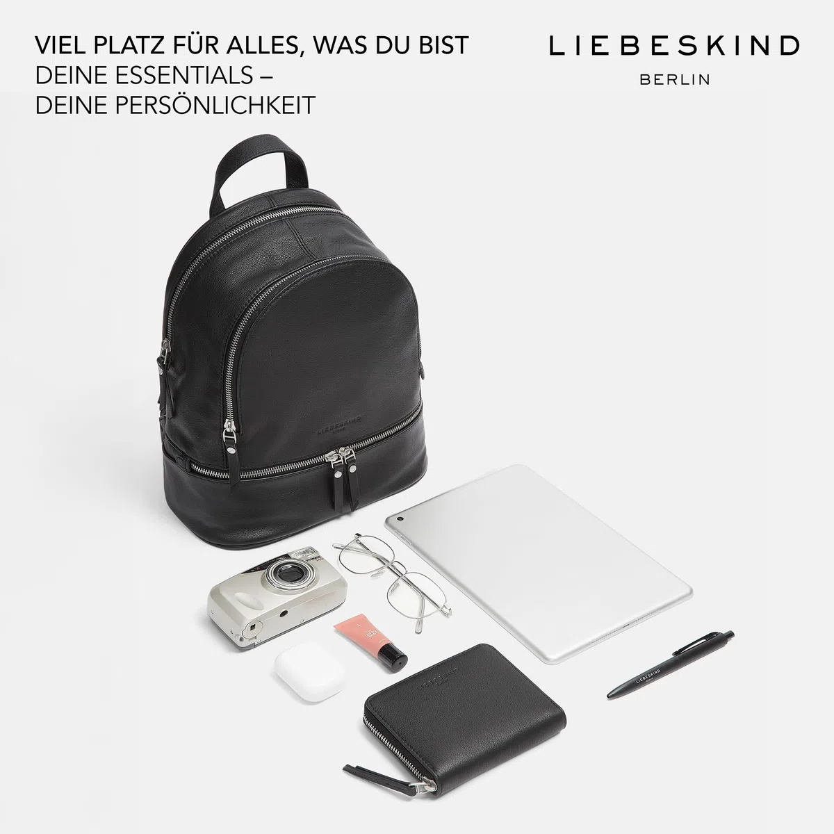 Liebeskind Berlin Rucksack „Alita“ I Hochwertiger Backpack aus weichem Rindsleder mit Reißverschlussfächern und verstellbarem Schulterriemen I Damen-Rucksack