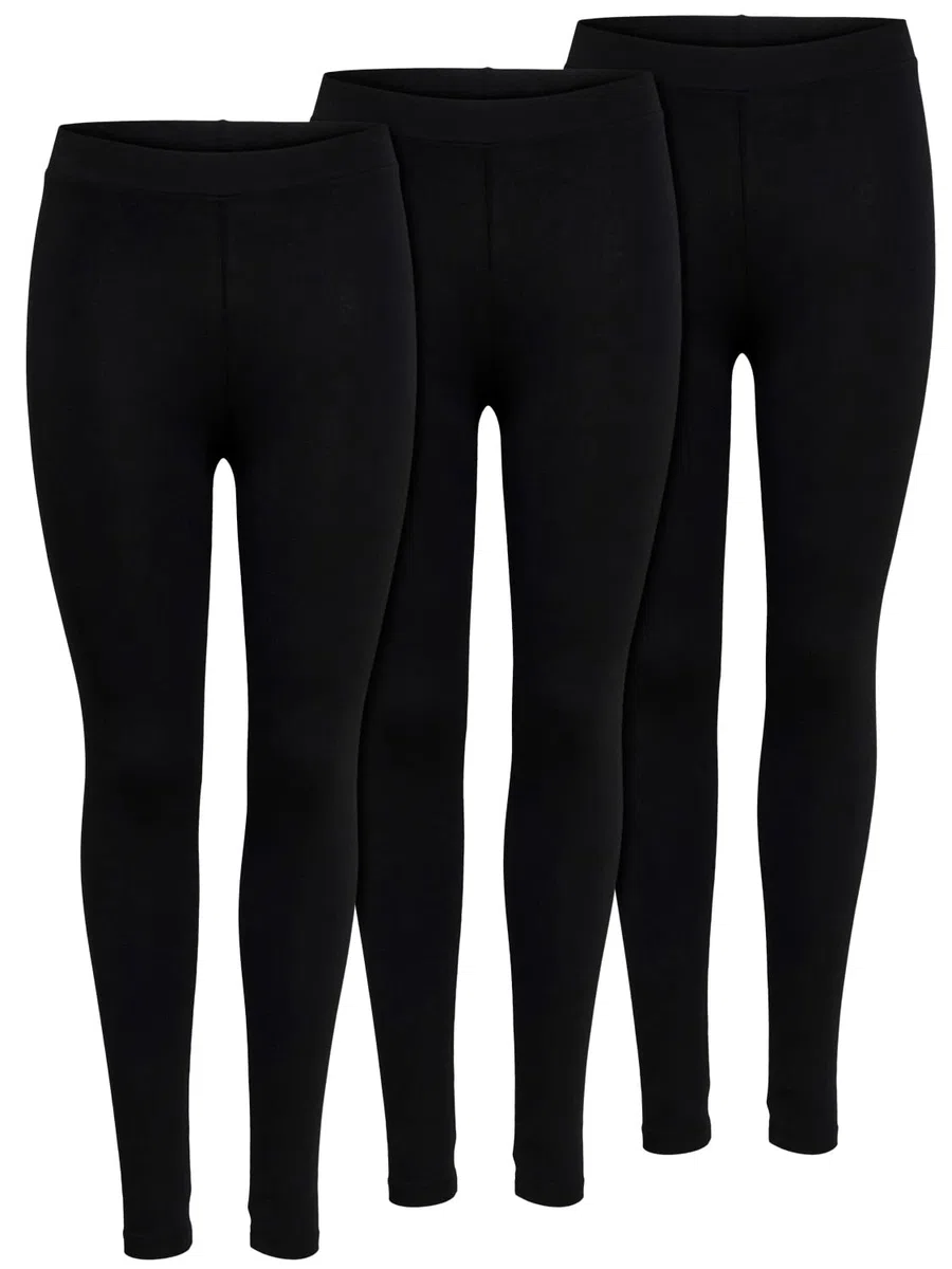 ONLY Damen-Leggings im 3er-Pack, blickdichte Stretch-Leggings aus Baumwolle, weiche & Bequeme Yogahosen, schmale Passform, Leggings zum Hineinschlüpfen für Fitnessstudio, Sport, Freizeit & den Alltag