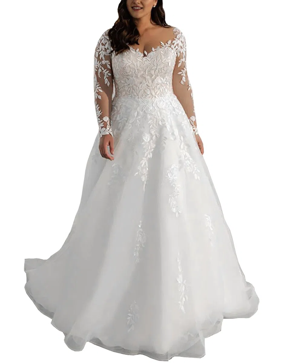 JAEDEN Spitze Brautkleid mit Ärmel Grosse Grössen Hochzeitskleider A-Linie Prinzessin Standesamt Brautkleider