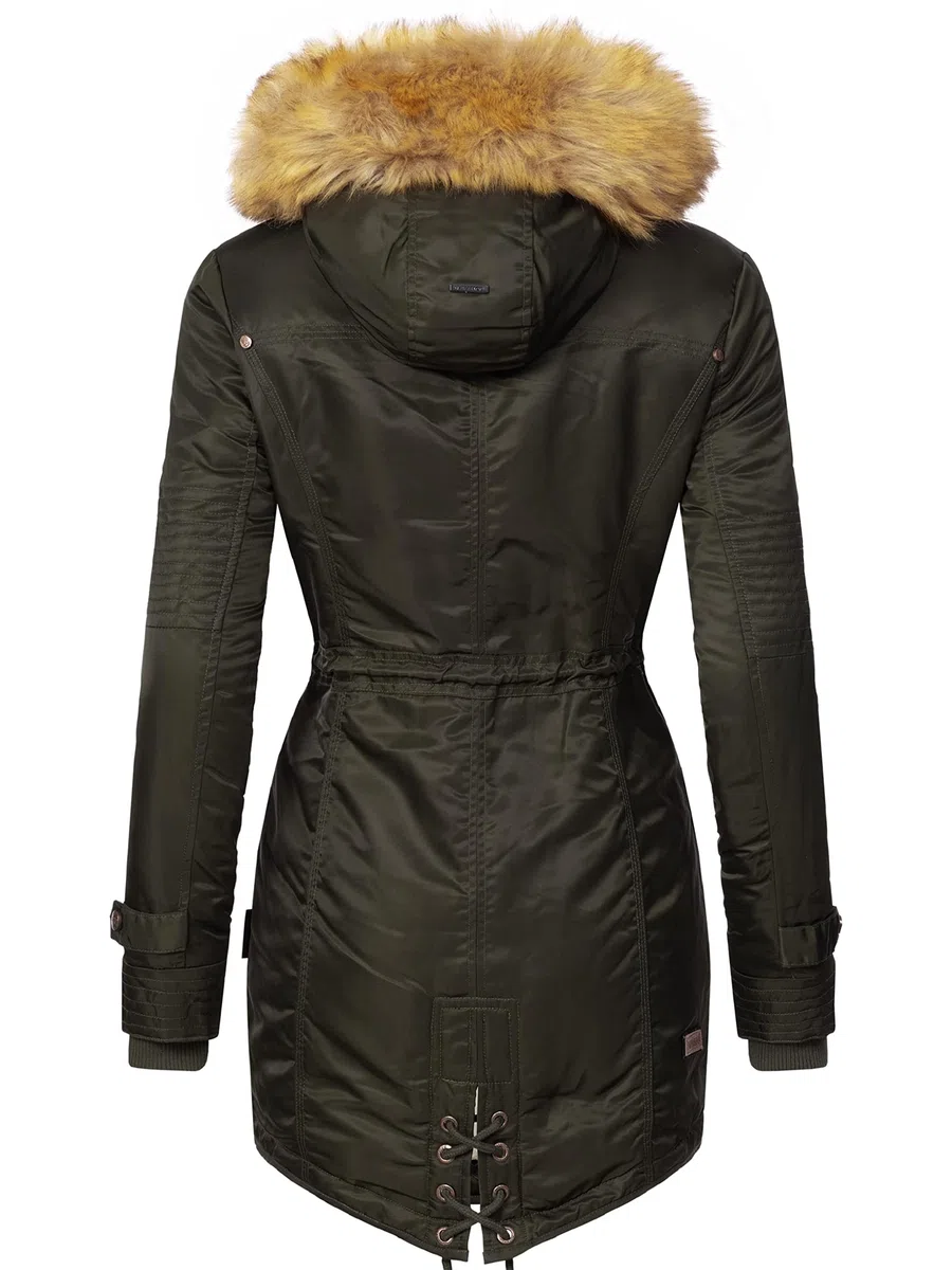 Navahoo Damen Wintermantel Warmer Parka lang mit Kapuze La Viva XS-3XL