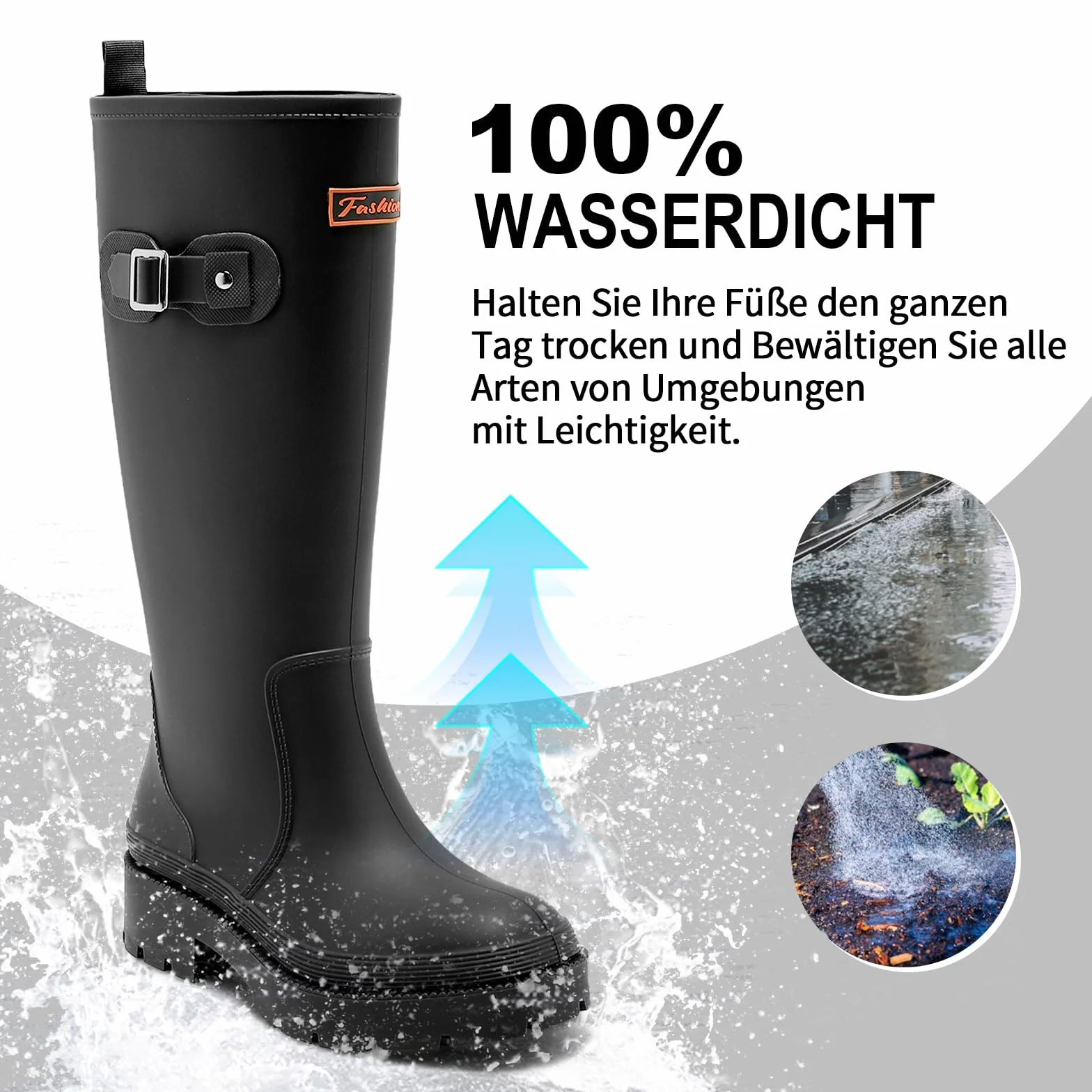 Gummistiefel Damen Lange Stiefel, Original Wasserdicht Hohe Rutschfeste, Sicherheitsstiefel Gummischuhe Bequeme Gartenschuhe Für den Innen- und Außenbereich