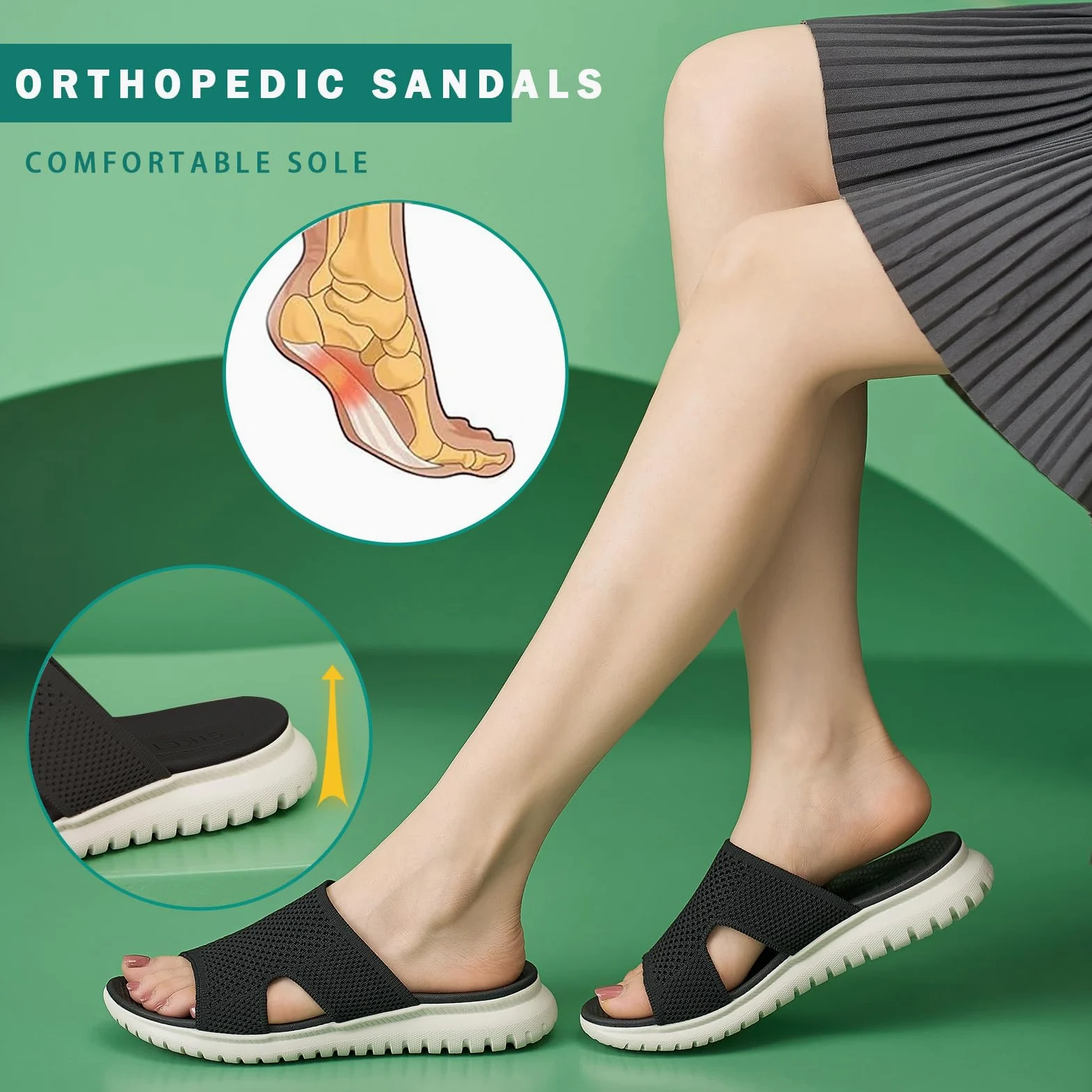 Sandalen Damen Sommer Leichte Bequem Pantoletten mit Weich Fussbett, Gr.35-42