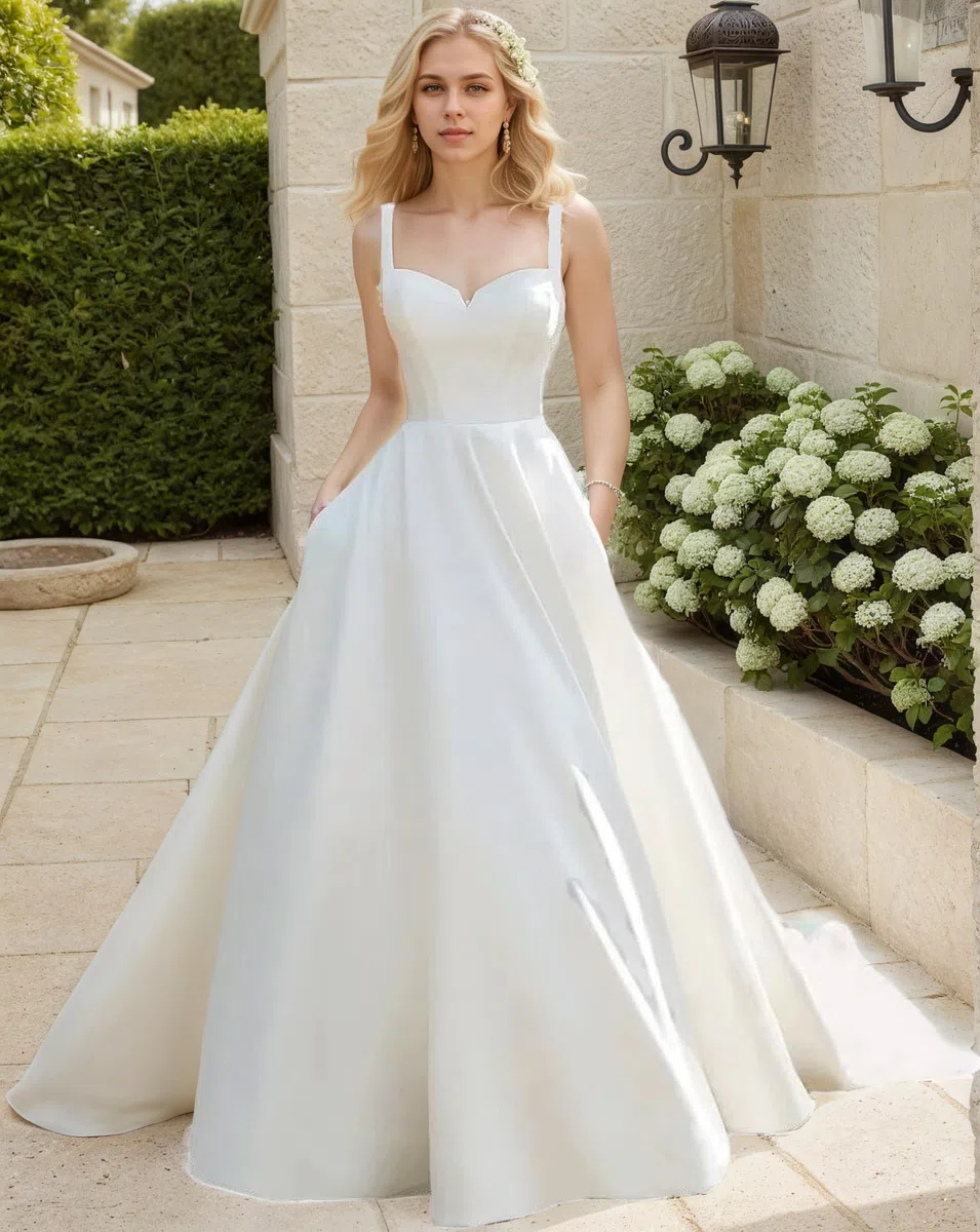 Satin Brautkleid Weißes Brautkleider Mit Schleppe Trägerloses Hochzeitskleider Für Damen Elegant Wedding Dress