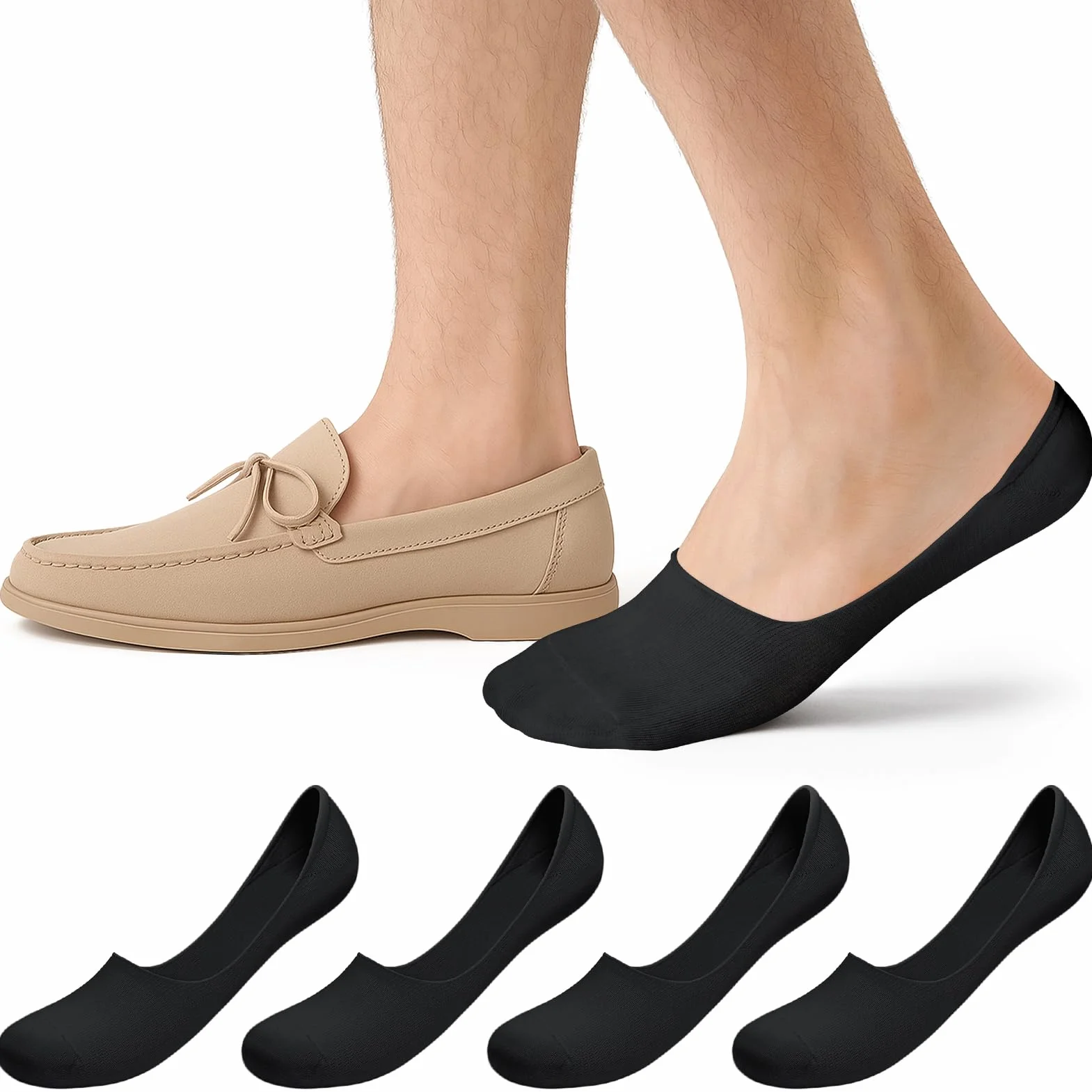 Kiiwah 4 Paare Füsslinge Herren, Füßlinge mit Rutschfestem Silikon Unsichtbare Socken Sneaker Socken Unsichtbar Invisible Socks Herren für Canvasschuhe, Sneaker, Oxford-Schuhe, Freizeitschuhe
