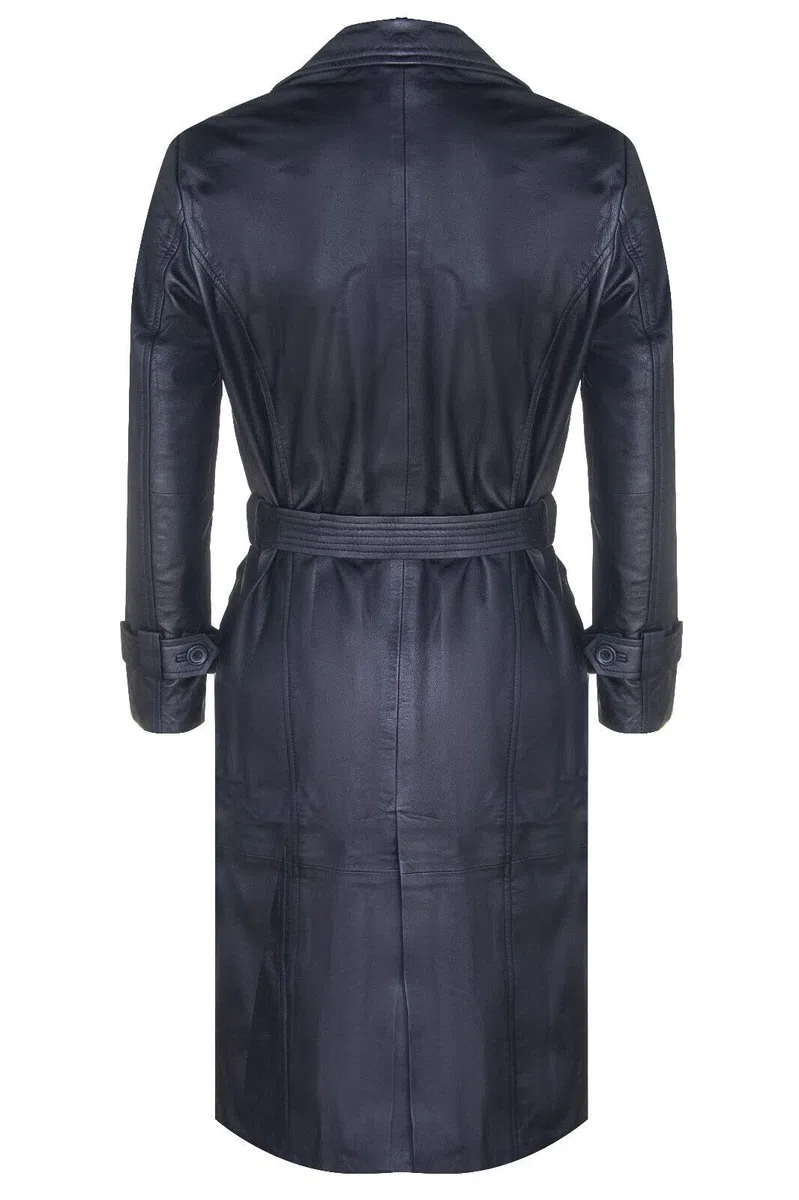 Infinity Leather Klassischer langer Trenchcoat in voller Länge aus schwarzem Leder für Herren