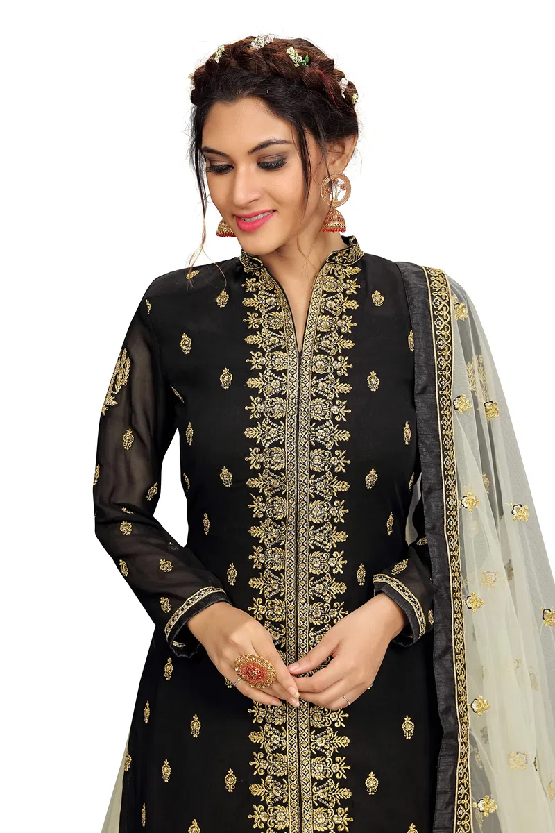 TRENDMALLS Damen Georgette Netz Stickerei Salwar Anzug Set Kurta Lehenga mit Dupatta