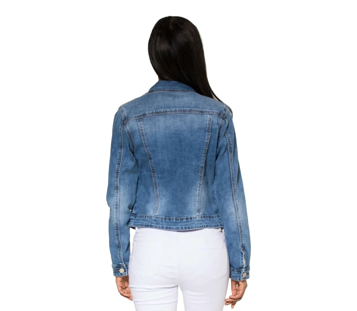 Nina Carter S338 Damen Jeansjacke Übergangsjacke Leichte Waschungseffekt Jacke Blau Denim Casual