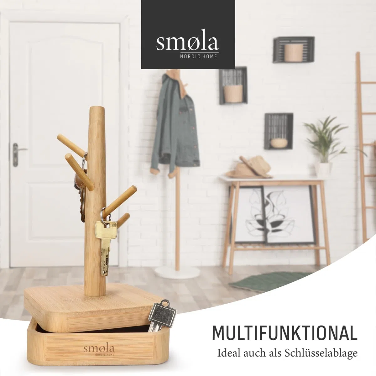 Schmuckbaum aus Holz - 4 Ebenen mit Aufbewahrungsbox - Schmuck Organizer, Schmuckständer für Ketten, Ohrringe, Ringe - Deko Schmuck Aufbewahrung