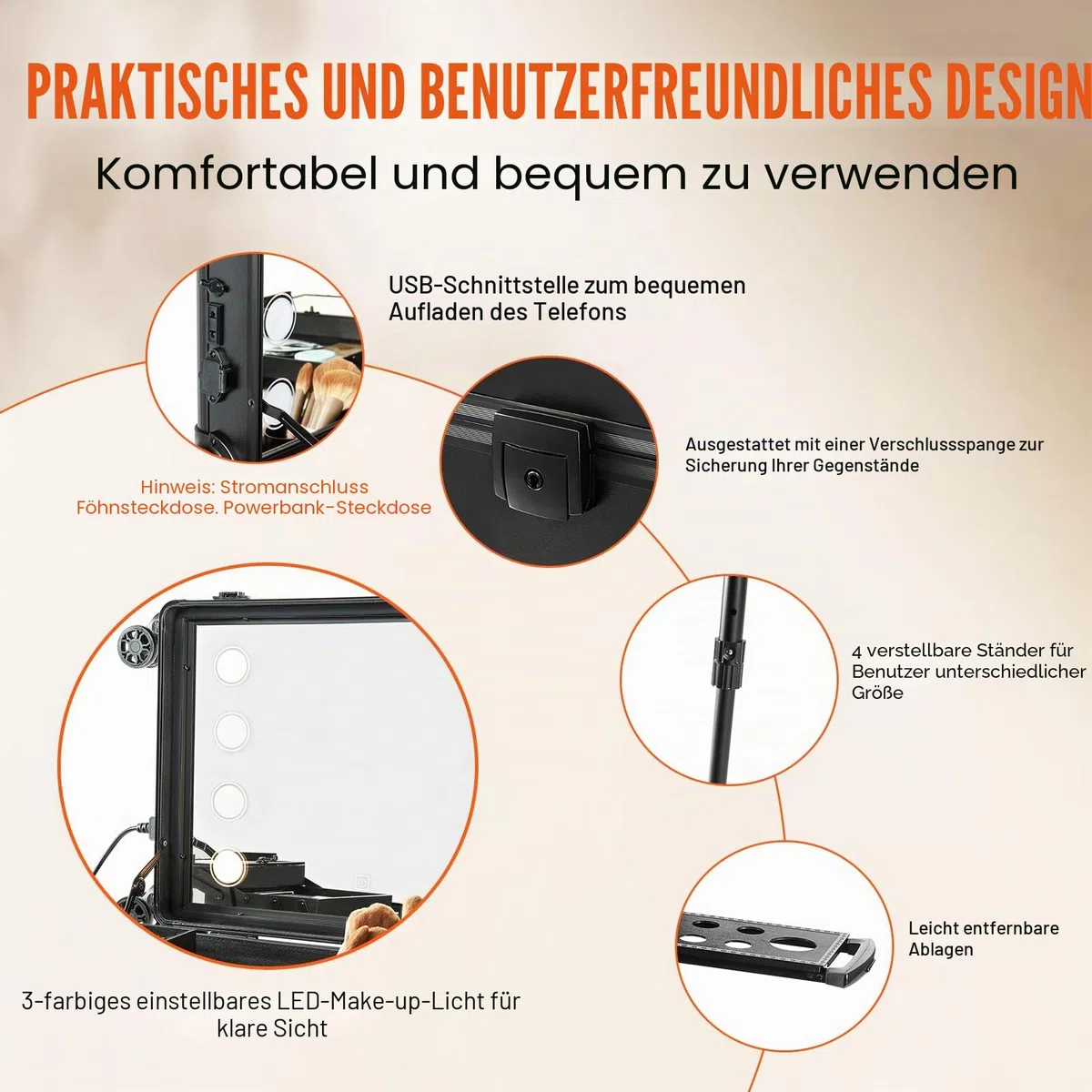 VEVOR Kosmetikkoffer 1030 x 510 x 1360 mm Schminktasche ABS + MDF-Platte + Aluminiumrahmen Schminkkoffer Make-Up Koffer Ideal für Friseur-, Make-up-Studios, Hochzeits- oder Event-Make-up