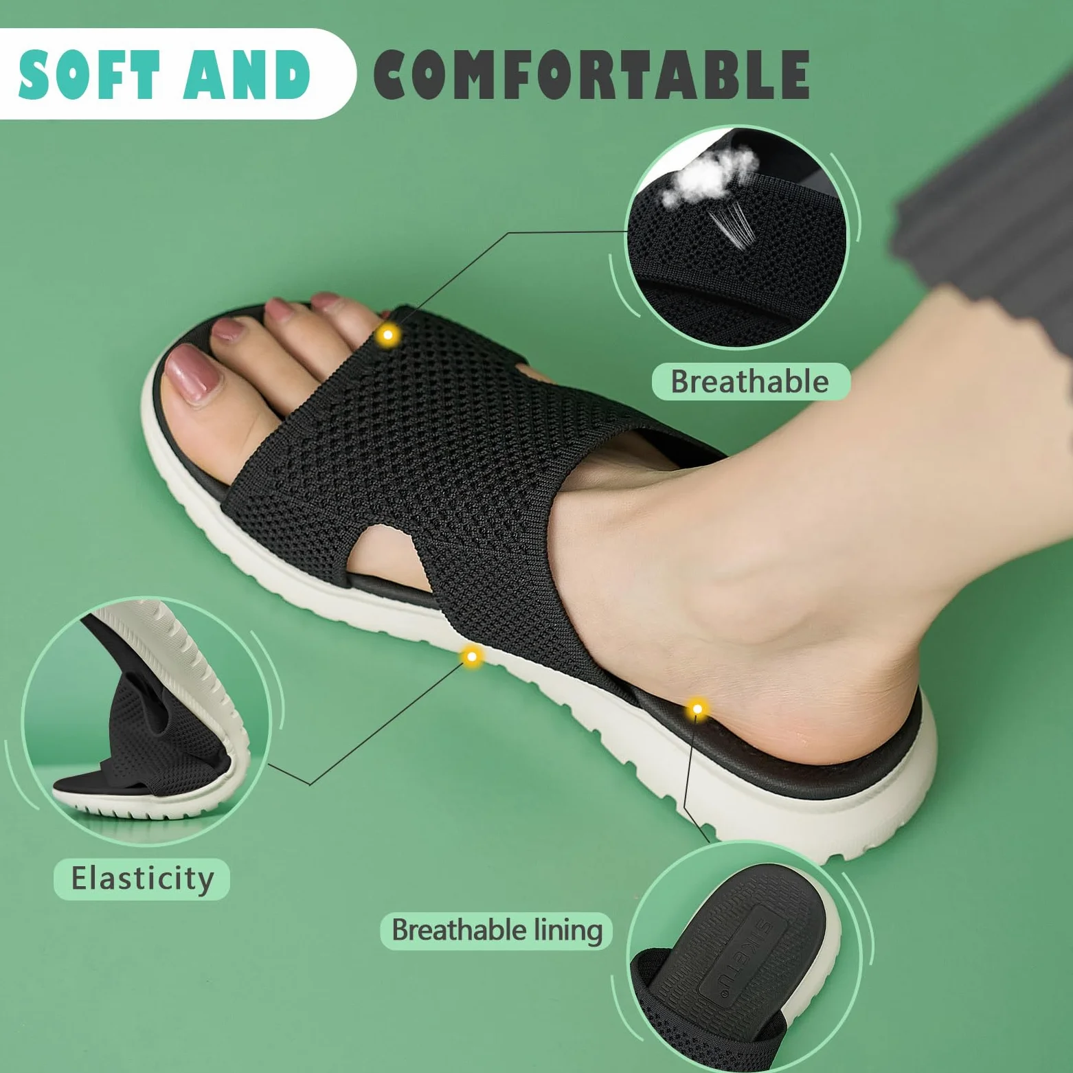 Sandalen Damen Sommer Leichte Bequem Pantoletten mit Weich Fussbett, Gr.35-42