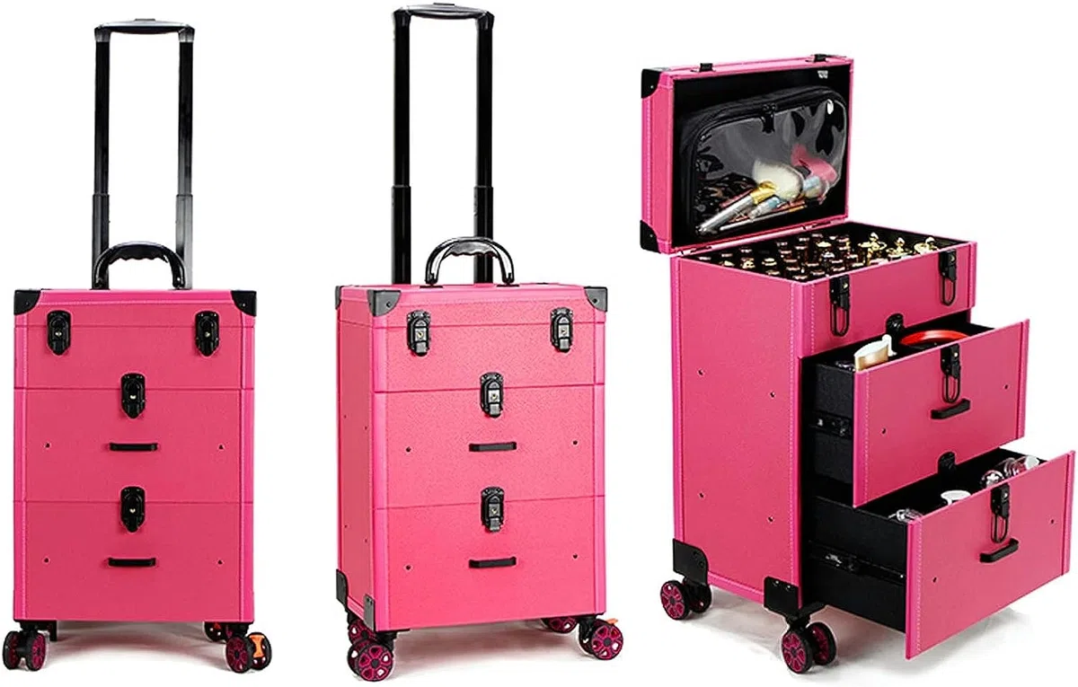 Kosmetikkoffer Pilotenkoffer Beauty Case Reisetrolley Friseurkoffer Kosmetik Trolley, Mit Rädern Und Mit Schloss, 3-lagiger Trolley-Koffer, Für Kosmetik, Accessoires Und Toilettenartikel , 1 Stück ( C