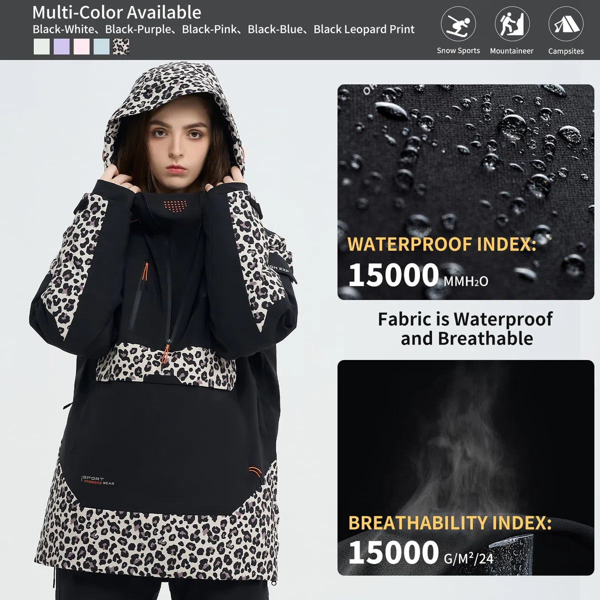 Skijacke Snowboard Anorak Mantel Pullover Baggy Snow Hooded Insulated Hoodie Wasserdicht Warm für Damen Herren
