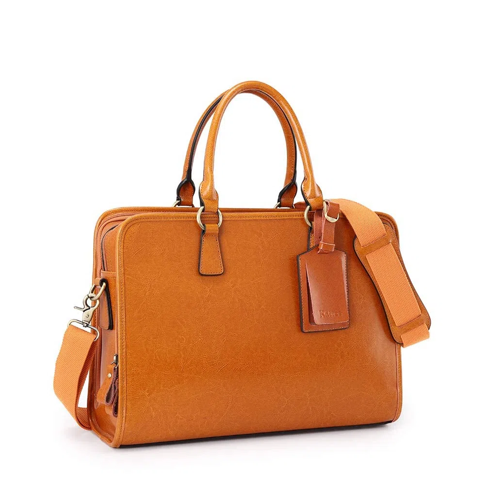 Kattee Aktentasche aus echtem Leder für Damen, große Kapazität, Laptoptasche mit Gepäckanhänger
