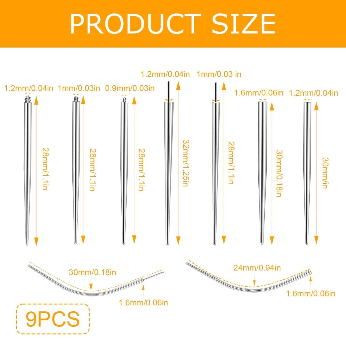 9 PCS Piercing set Piercing Taper Insertion Chirurgenstahl 14G 16G 18G, Piercing Nadeln für Ohr/Nase/Lippe/Zunge/Nippel/Bauchnabel/Piercing Zubehör für Anfänger und Profis, Piercing einführhilfe