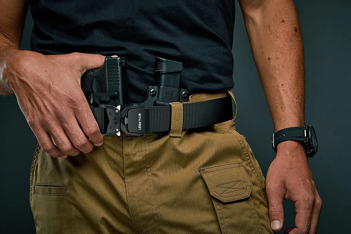 2er Herren Taktischer Gürtel, Arbeitsgürtel Hochleistungsgürtel, Gürtel Militär Wandern 3,8cm Breite, Geschenk mit Molle Beutel und Wasserflaschenclip Haken
