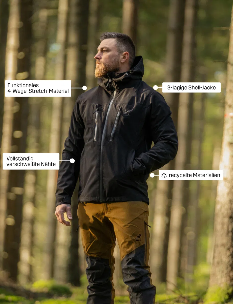 RevolutionRace Silence Proshell 3L Jacket, Herrenjacke, belüftete und wasserdichte Jacke für Wanderungen und andere Outdoor-Aktivitäten, Black/Anthracite 3.0, L
