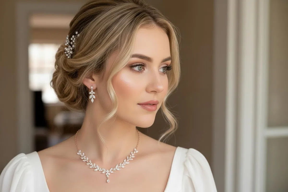 Zirkonia Brautschmuck Schmuckset Roségold – Collier, Ohrringe & Armband – edler Brautschmuck für Hochzeit, Ball & festliche Anlässe