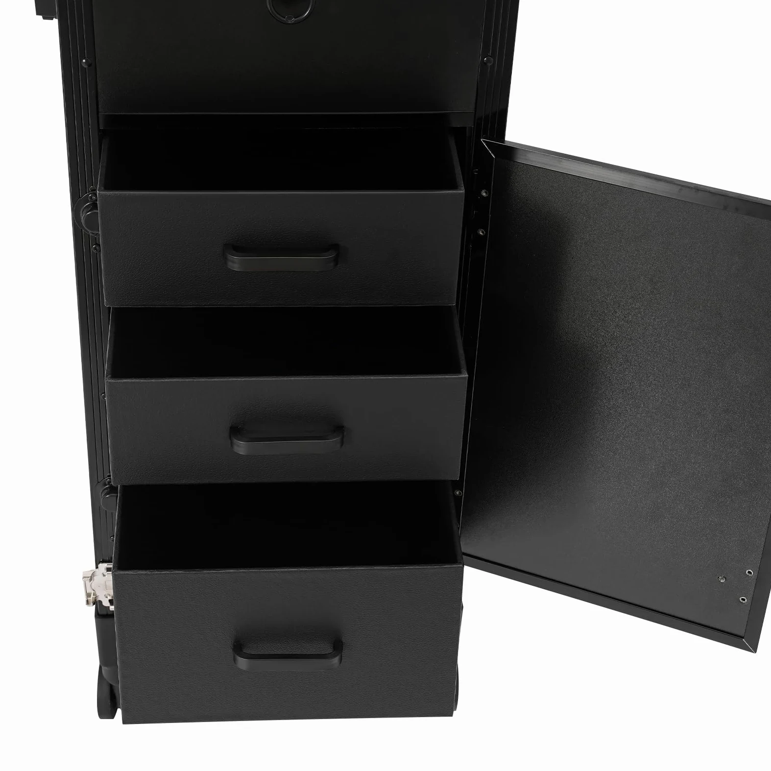 Kosmetik Trolley mit Tisch Rollender Maniküretisch mit LED Spiegel 2 In 1 Faltbar Nageltisch mit 3 Schubladen Reise-Nagelkoffer Make-up Koffer für Nagelkünstler Kosmetikerinnen (Schwarz, Typ B)