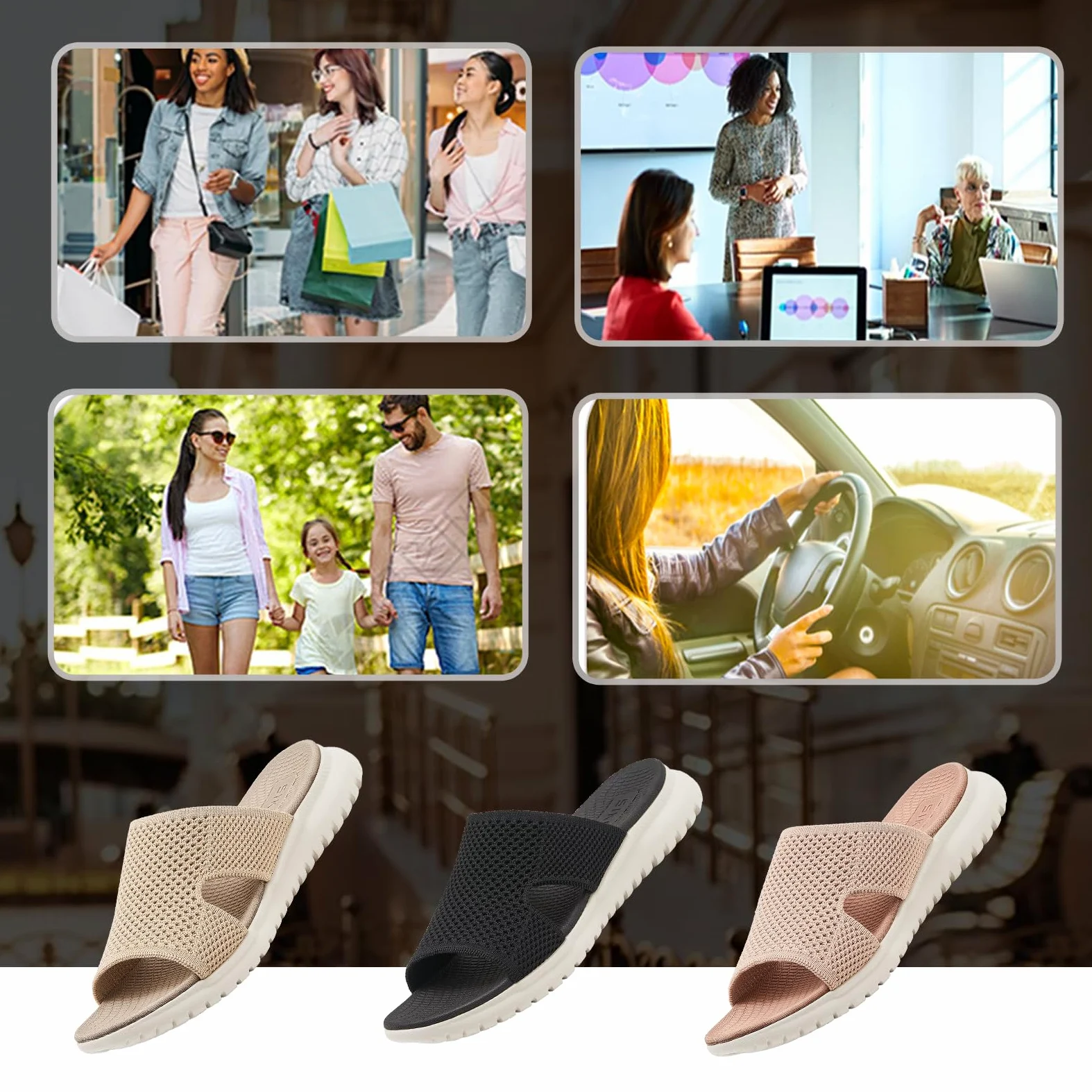 Sandalen Damen Sommer Leichte Bequem Pantoletten mit Weich Fussbett, Gr.35-42