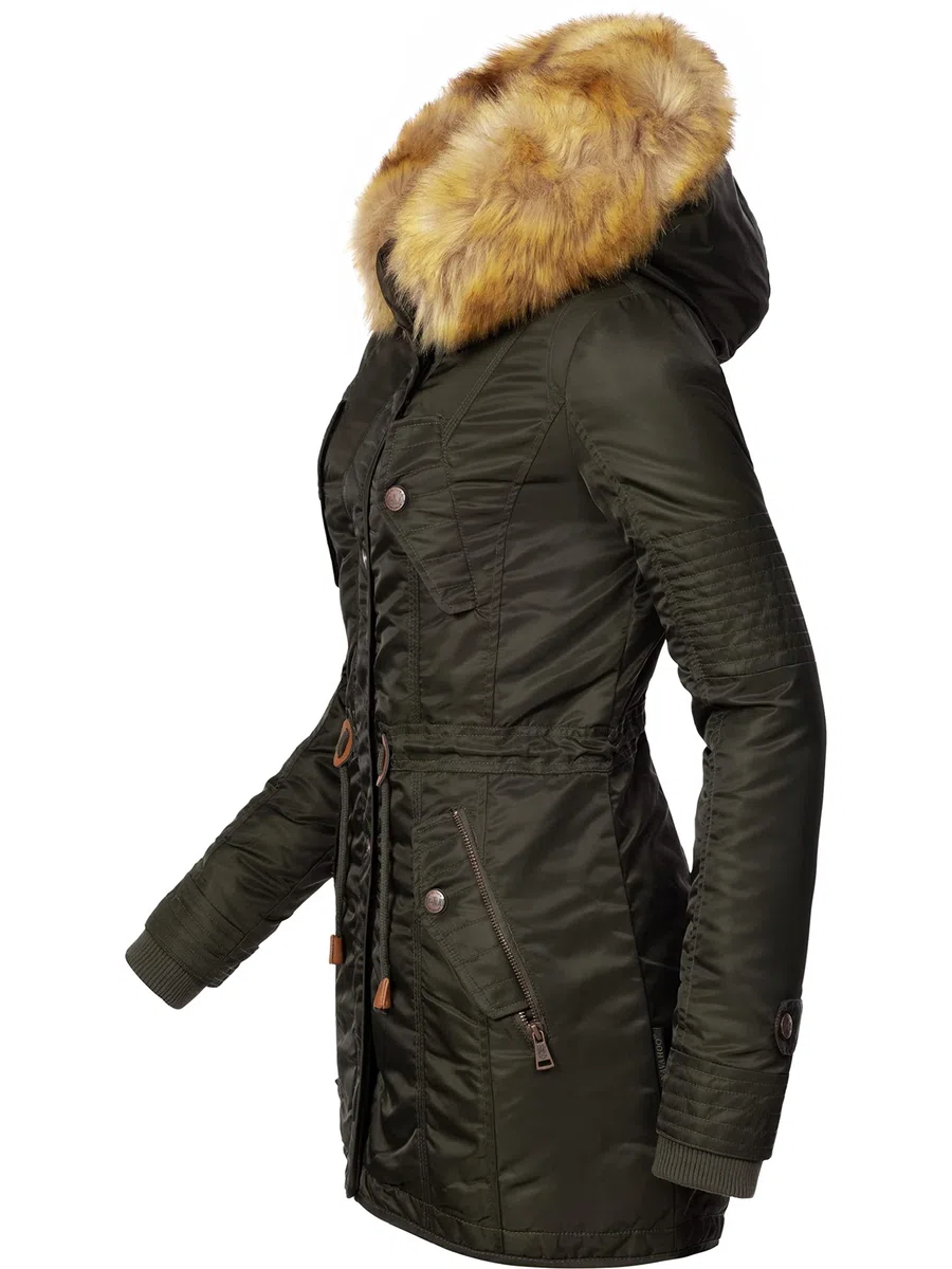 Navahoo Damen Wintermantel Warmer Parka lang mit Kapuze La Viva XS-3XL