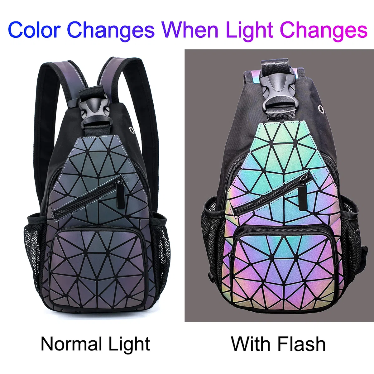 Geometrische Umhängetasche Geometrischer Rucksack Damen Leuchtender Holographic Rucksäcke Reflektierend Festival Tasche