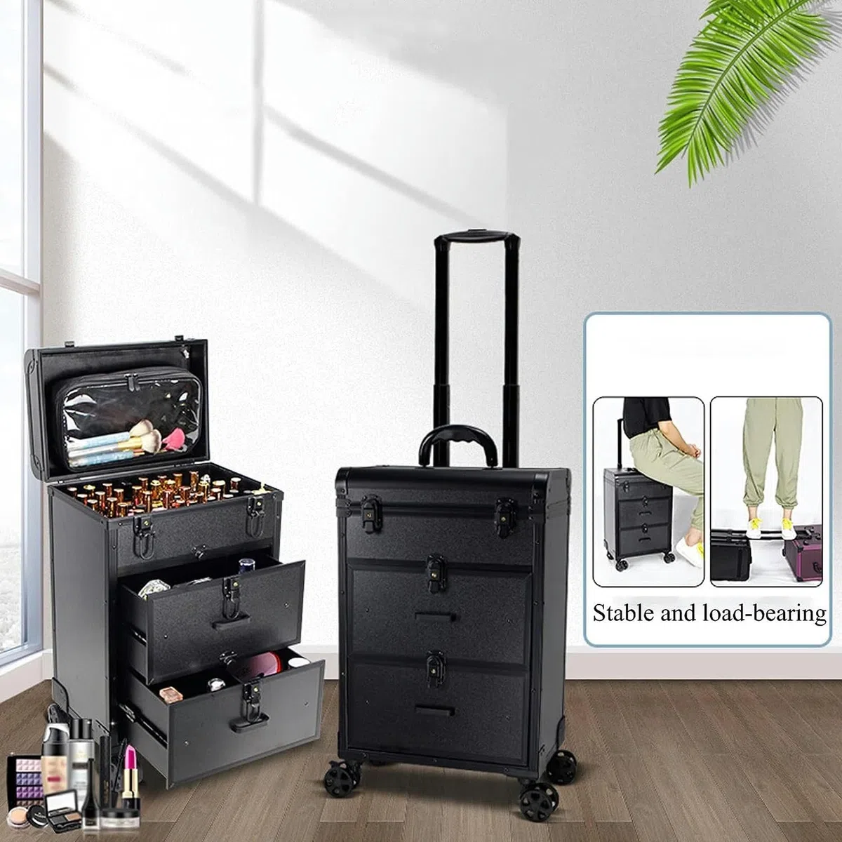 Kosmetikkoffer Pilotenkoffer Beauty Case Reisetrolley Friseurkoffer Kosmetik Trolley, Mit Rädern Und Mit Schloss, 3-lagiger Trolley-Koffer, Für Kosmetik, Accessoires Und Toilettenartikel , 1 Stück ( C