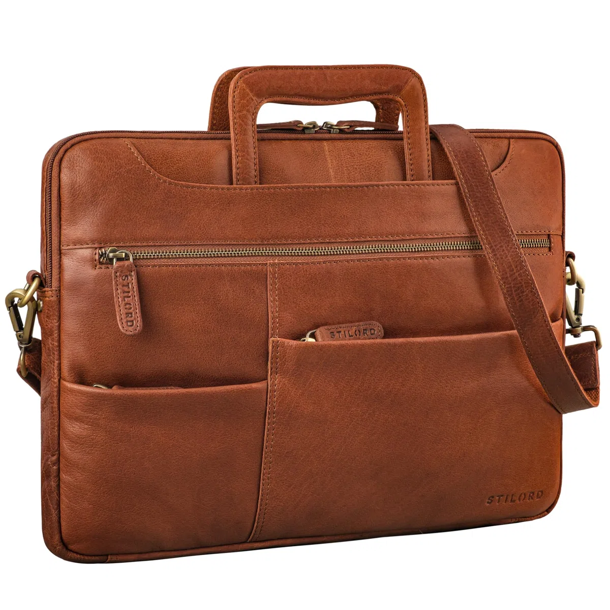 STILORD 'Farleigh' 15.6 Zoll Laptop-Tasche Leder mit Griff Umhängetasche Herren Arbeit Reisen Business Tasche Schmal Echtleder Laptophülle mit Schultergurt und Handschlaufe