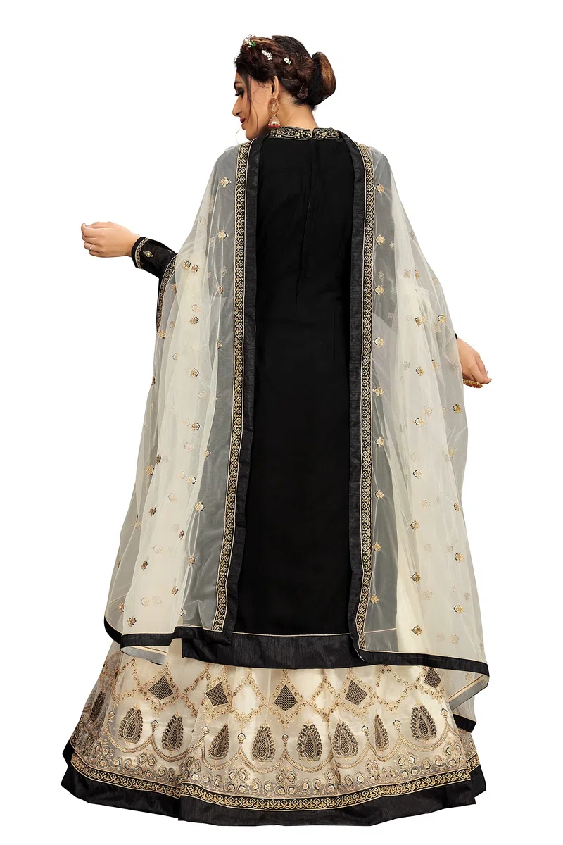 TRENDMALLS Damen Georgette Netz Stickerei Salwar Anzug Set Kurta Lehenga mit Dupatta