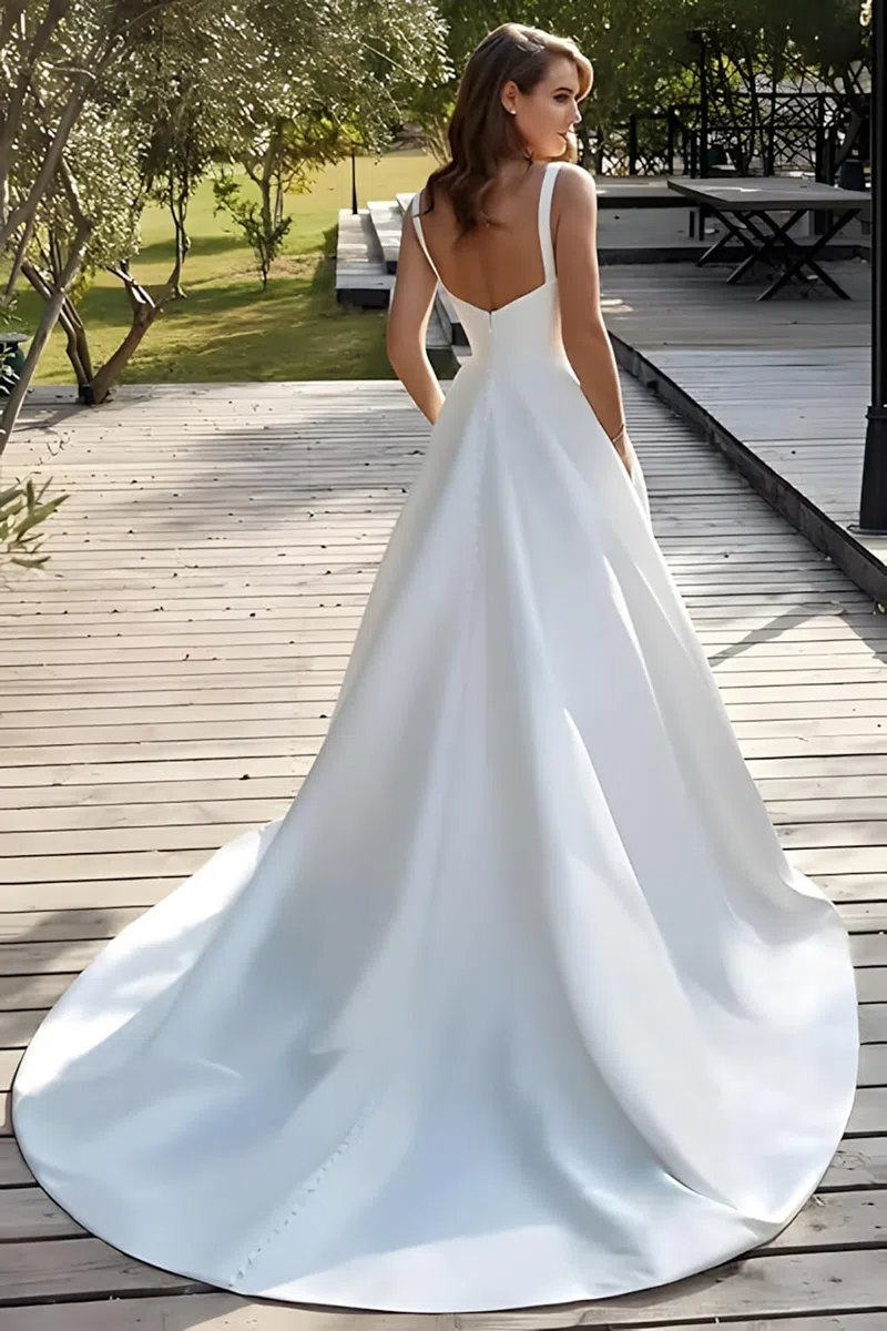 Satin Brautkleid Weißes Brautkleider Mit Schleppe Trägerloses Hochzeitskleider Für Damen Elegant Wedding Dress