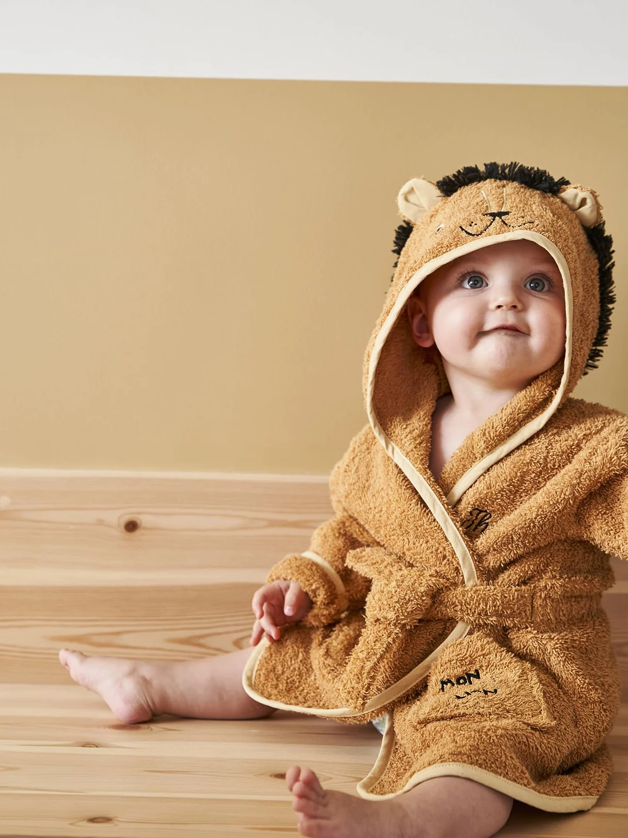 Vertbaudet Baby Bademantel LÖWE senfgelb 80