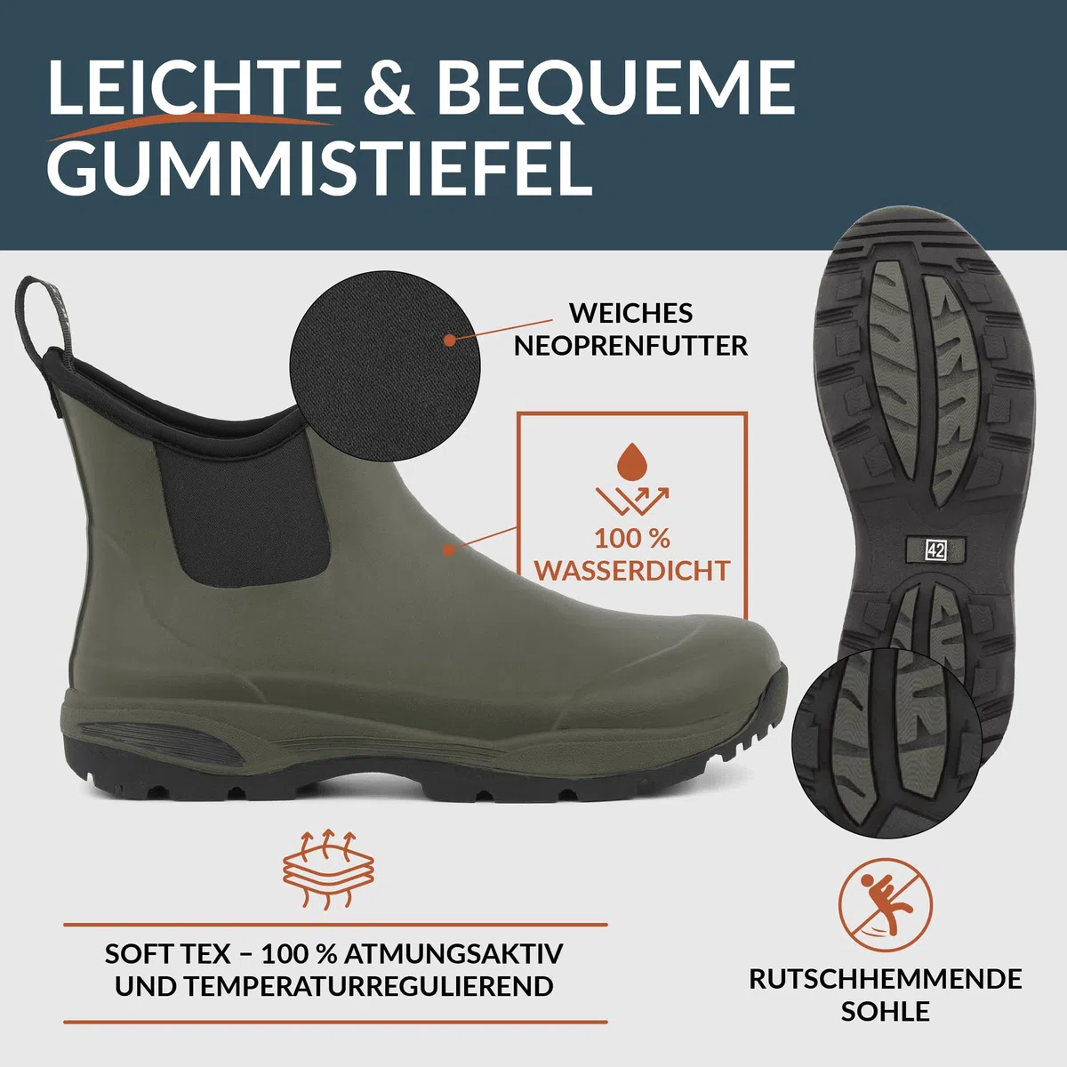 Gummistiefel Herren Halbhoch | Wasserdicht Gummistiefel Herren Kurz für Männer