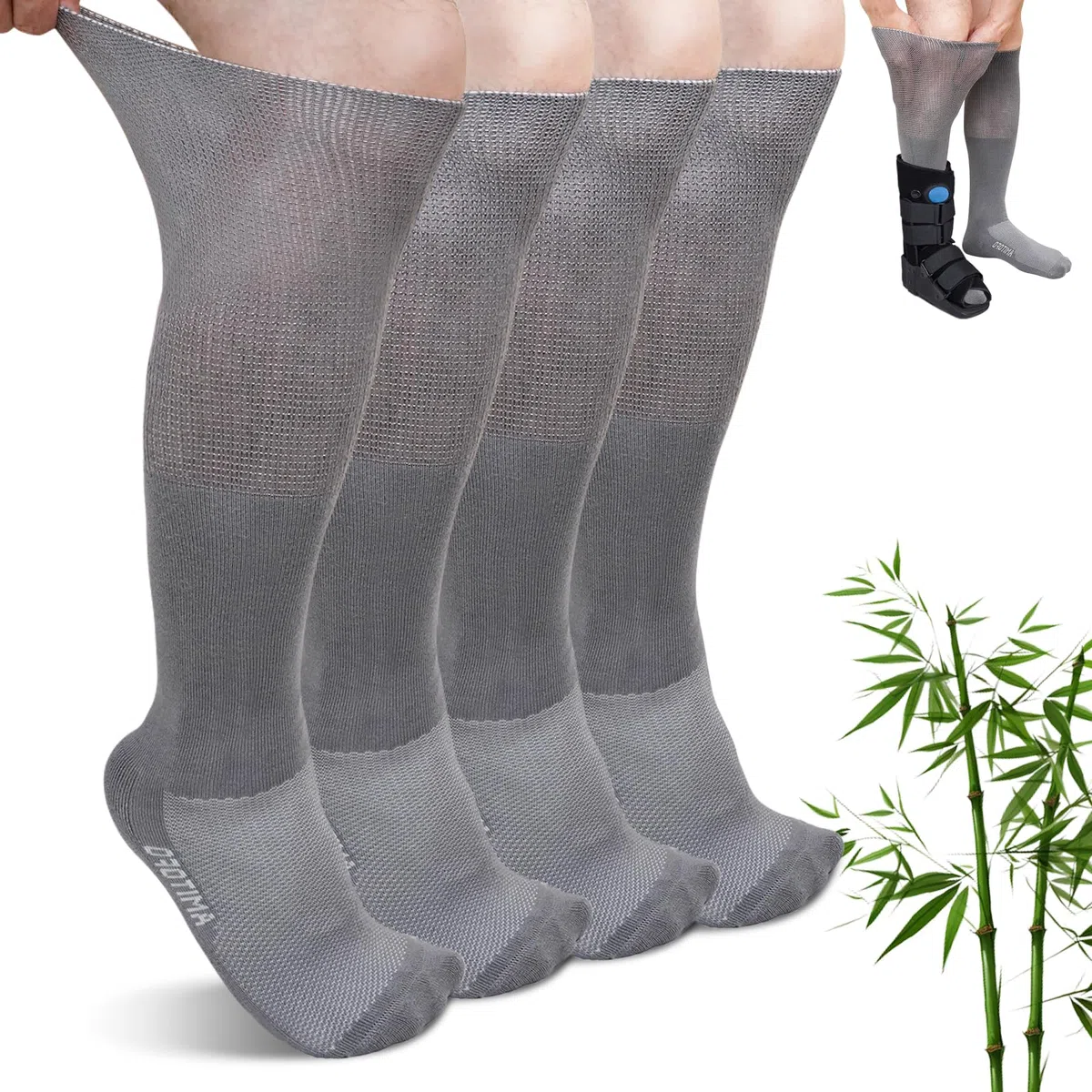 ZAKASA Diabetiker Socken für Damen Herren: Bambus Extra Weite Diabetiker Socken mit Komfortbund Ohne Gummi Ohne Naht Kniestrümpfe für Geschwollene Füße Senioren 2 Paar