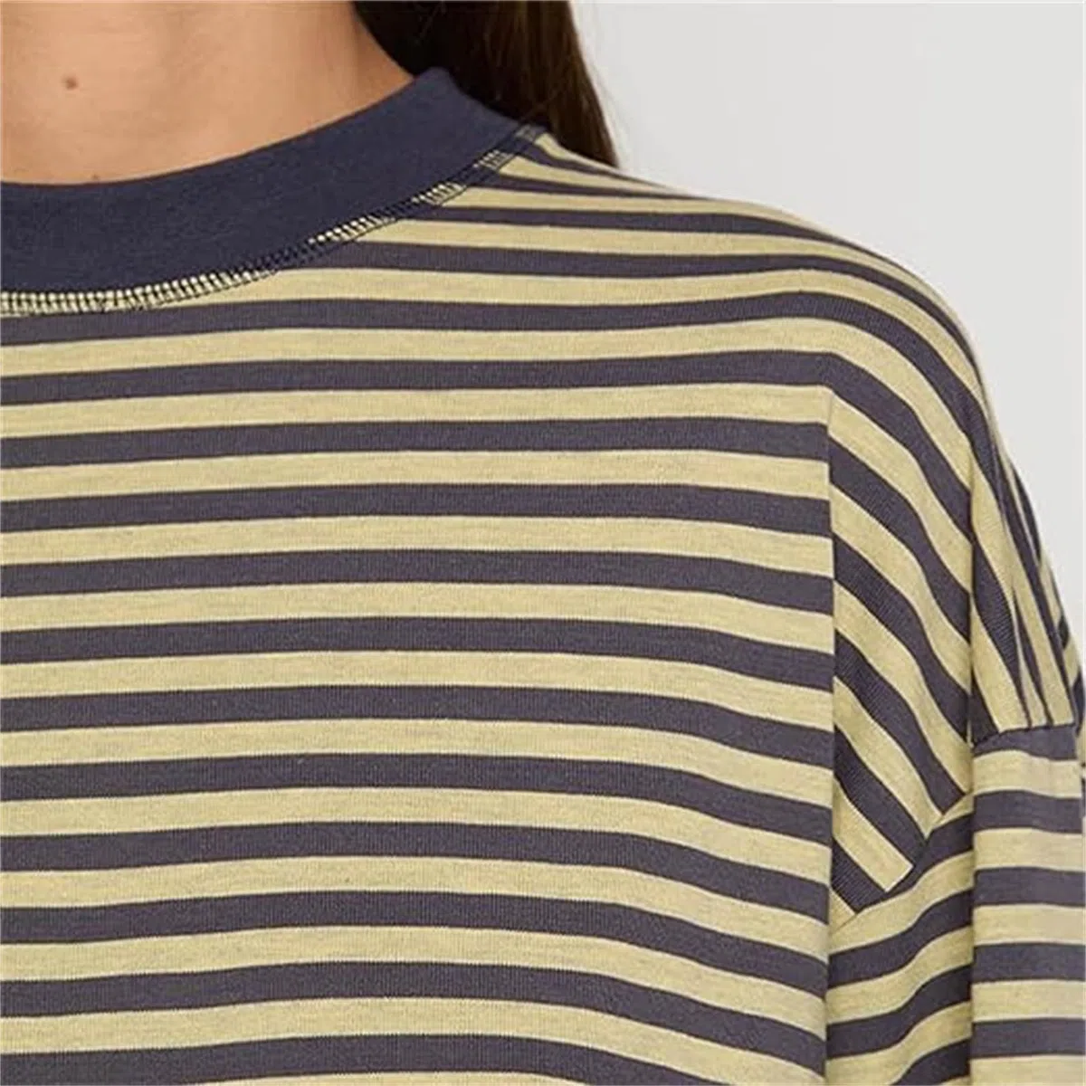 Damen Oversize Langarm-T-Shirt mit Streifen – Y2K-Tops | Oversize-Rundhals-Shirt für Herbst & Frühling – Vintage-Top mit überschnittenen Schultern