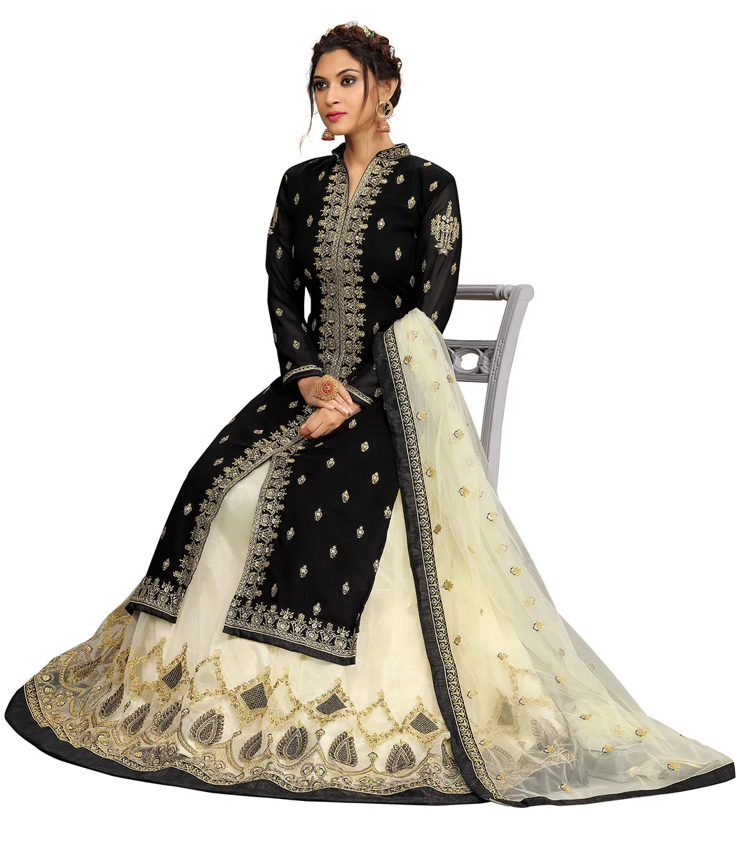TRENDMALLS Damen Georgette Netz Stickerei Salwar Anzug Set Kurta Lehenga mit Dupatta