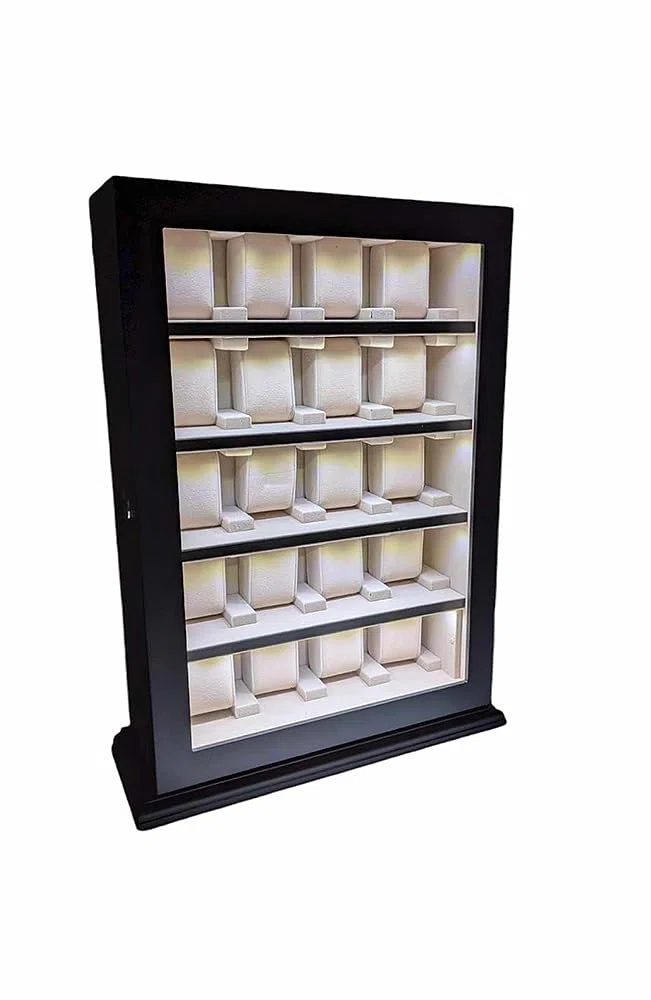 Meyer & Söhne Tischvitrine für 20 Uhren schwarz mit LED-Licht No.13