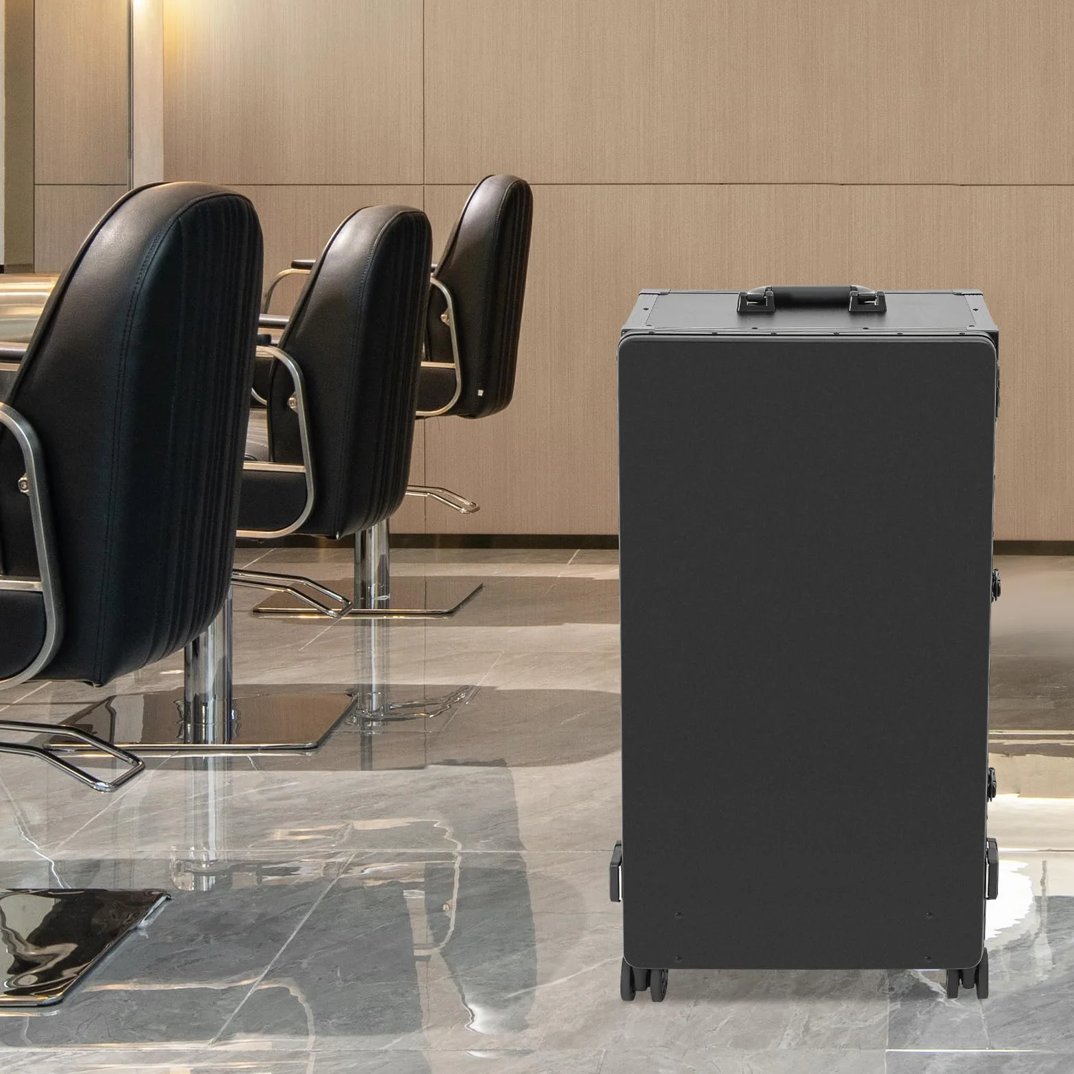 Kosmetik Trolley mit Tisch Rollender Maniküretisch mit LED Spiegel 2 In 1 Faltbar Nageltisch mit 3 Schubladen Reise-Nagelkoffer Make-up Koffer für Nagelkünstler Kosmetikerinnen (Schwarz, Typ B)