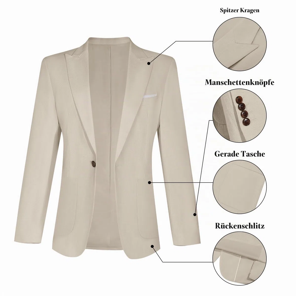 Linen Men Suit Set Casual Tuxedo 2 Piece Regular Fit Blazer One Button Solid Jacket and Pants for Prom Wedding Party