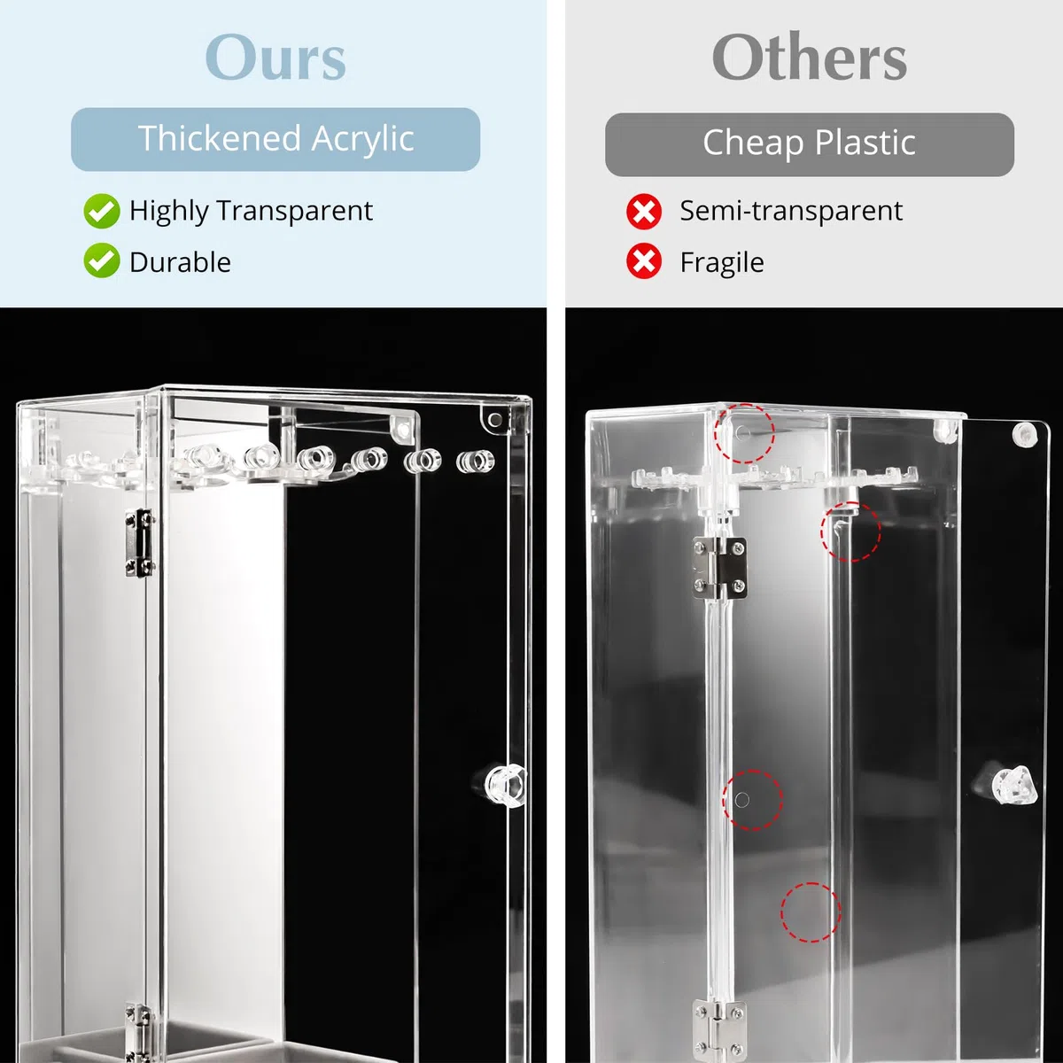 Lolalet Acryl Kettenhalter, Klarer Schmuck Organizer Schmuckständer Box staubdicht Halskette Display Kasten 24 Haken Transparent Schmuck Aufbewahrung Ständer mit Samt Tablett und Spiegel -Klar