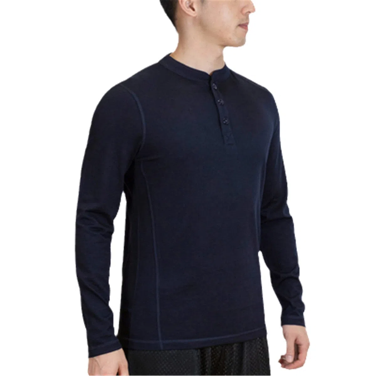Henley Herren Wolljersey Basic Layer Langarm Top Out Door Warm Kleidung Hemd, marineblau, XL