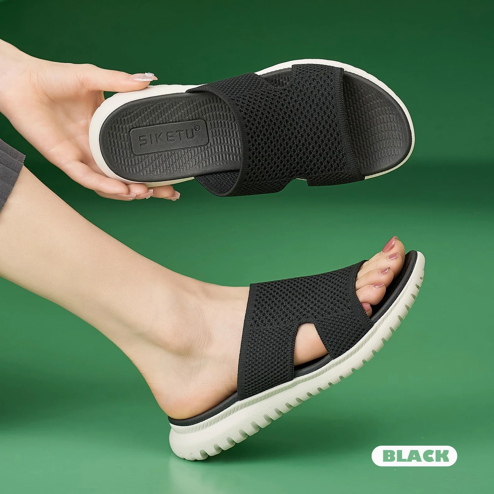 Sandalen Damen Sommer Leichte Bequem Pantoletten mit Weich Fussbett, Gr.35-42