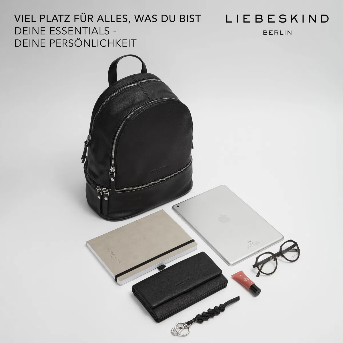 Liebeskind Berlin Rucksack „Alita“ I Hochwertiger Backpack aus weichem Rindsleder mit Reißverschlussfächern und verstellbarem Schulterriemen I Damen-Rucksack