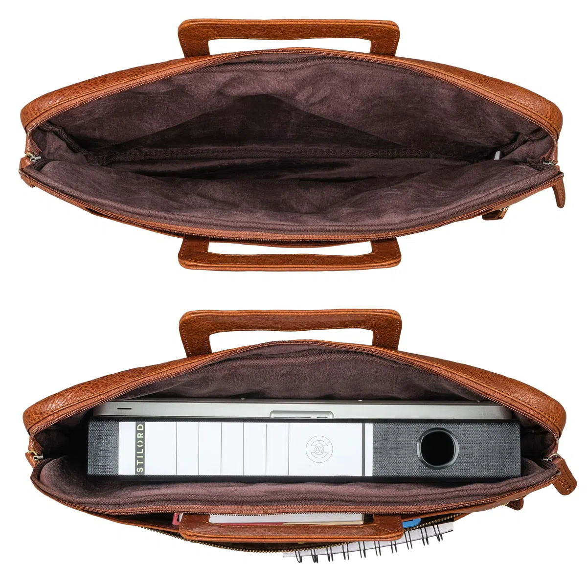 STILORD 'Farleigh' 15.6 Zoll Laptop-Tasche Leder mit Griff Umhängetasche Herren Arbeit Reisen Business Tasche Schmal Echtleder Laptophülle mit Schultergurt und Handschlaufe