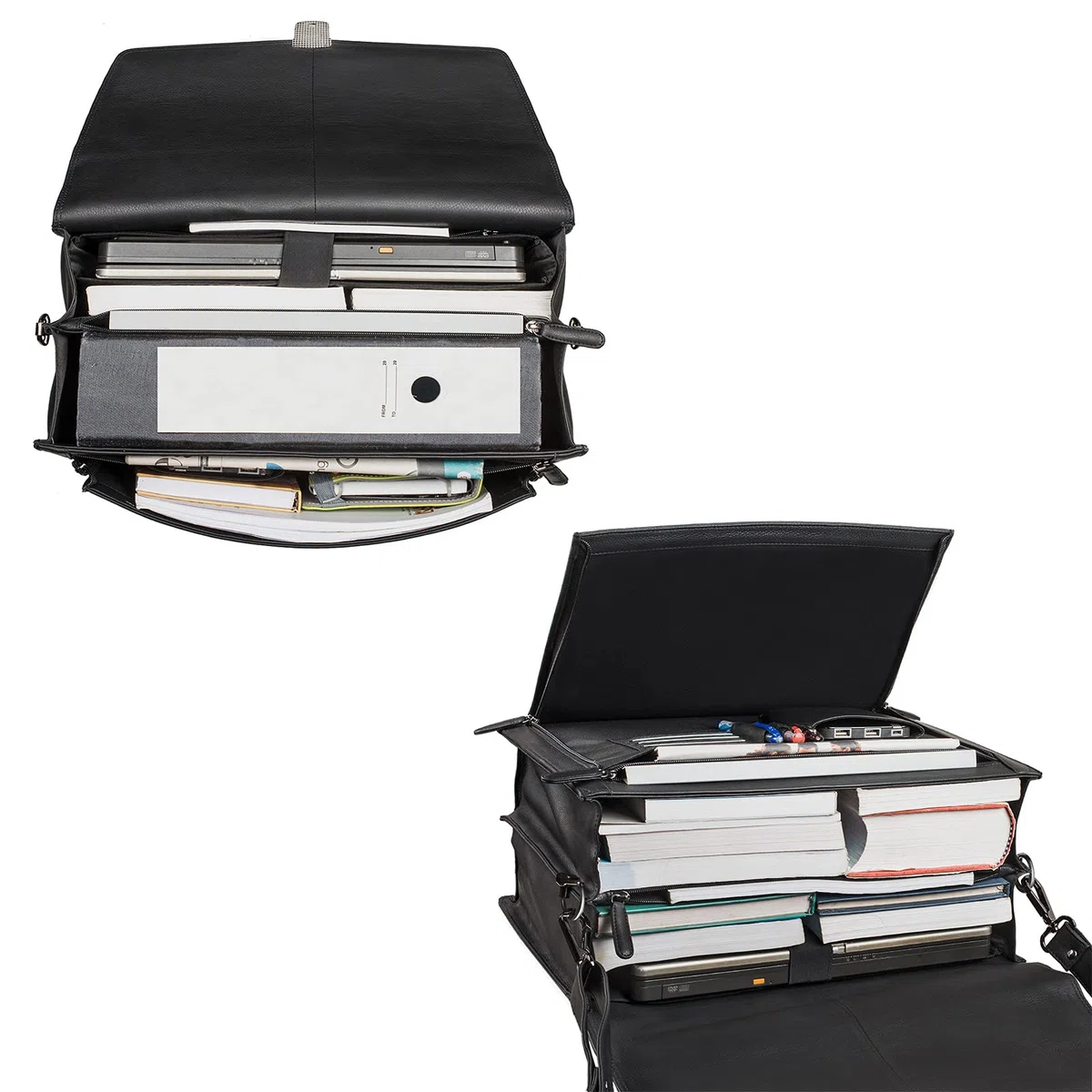 STILORD "Noel Aktentasche Leder Herren Vintage Schwarz Groß klassische Arbeitstasche Bürotasche Umhängetasche Dokumententasche mit Laptopfach 13,3 Zoll und Trolleyschlaufe