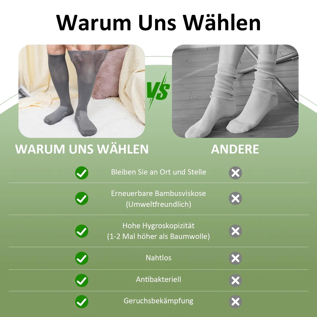 ZAKASA Diabetiker Socken für Damen Herren: Bambus Extra Weite Diabetiker Socken mit Komfortbund Ohne Gummi Ohne Naht Kniestrümpfe für Geschwollene Füße Senioren 2 Paar