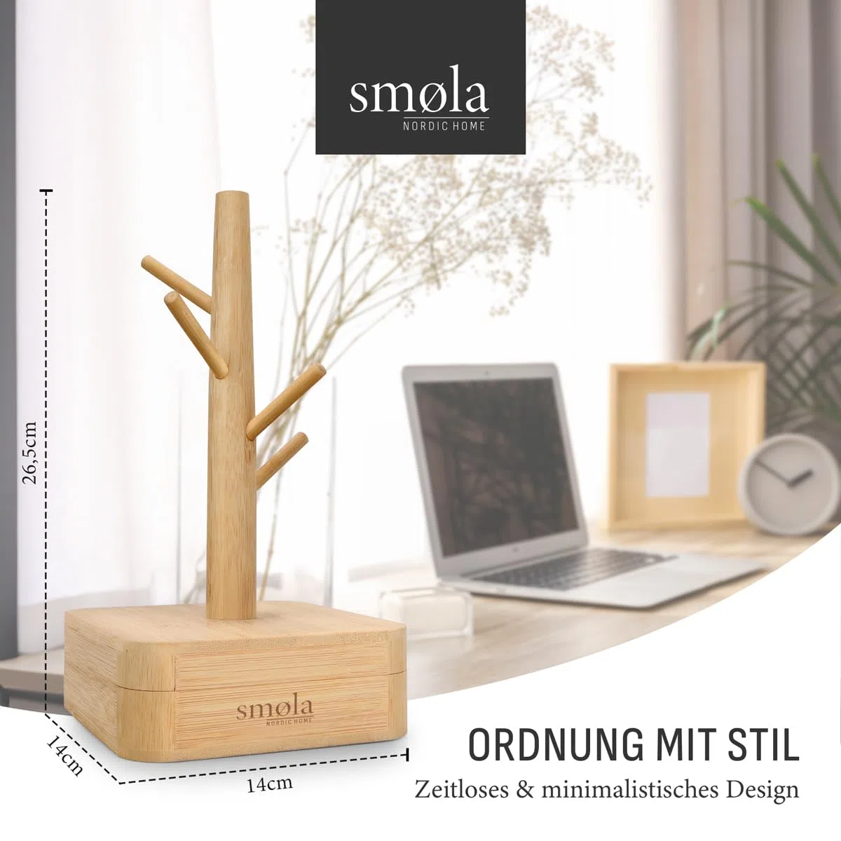 Schmuckbaum aus Holz - 4 Ebenen mit Aufbewahrungsbox - Schmuck Organizer, Schmuckständer für Ketten, Ohrringe, Ringe - Deko Schmuck Aufbewahrung
