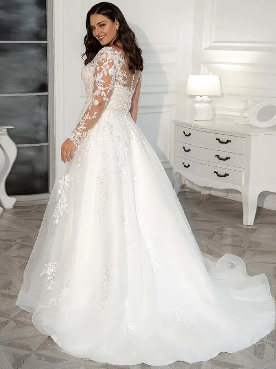 JAEDEN Spitze Brautkleid mit Ärmel Grosse Grössen Hochzeitskleider A-Linie Prinzessin Standesamt Brautkleider