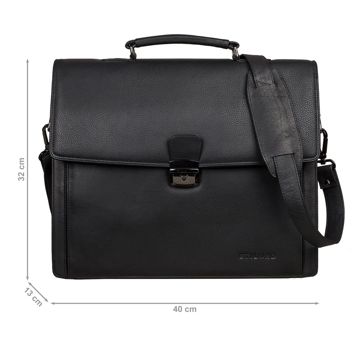 STILORD "Noel Aktentasche Leder Herren Vintage Schwarz Groß klassische Arbeitstasche Bürotasche Umhängetasche Dokumententasche mit Laptopfach 13,3 Zoll und Trolleyschlaufe