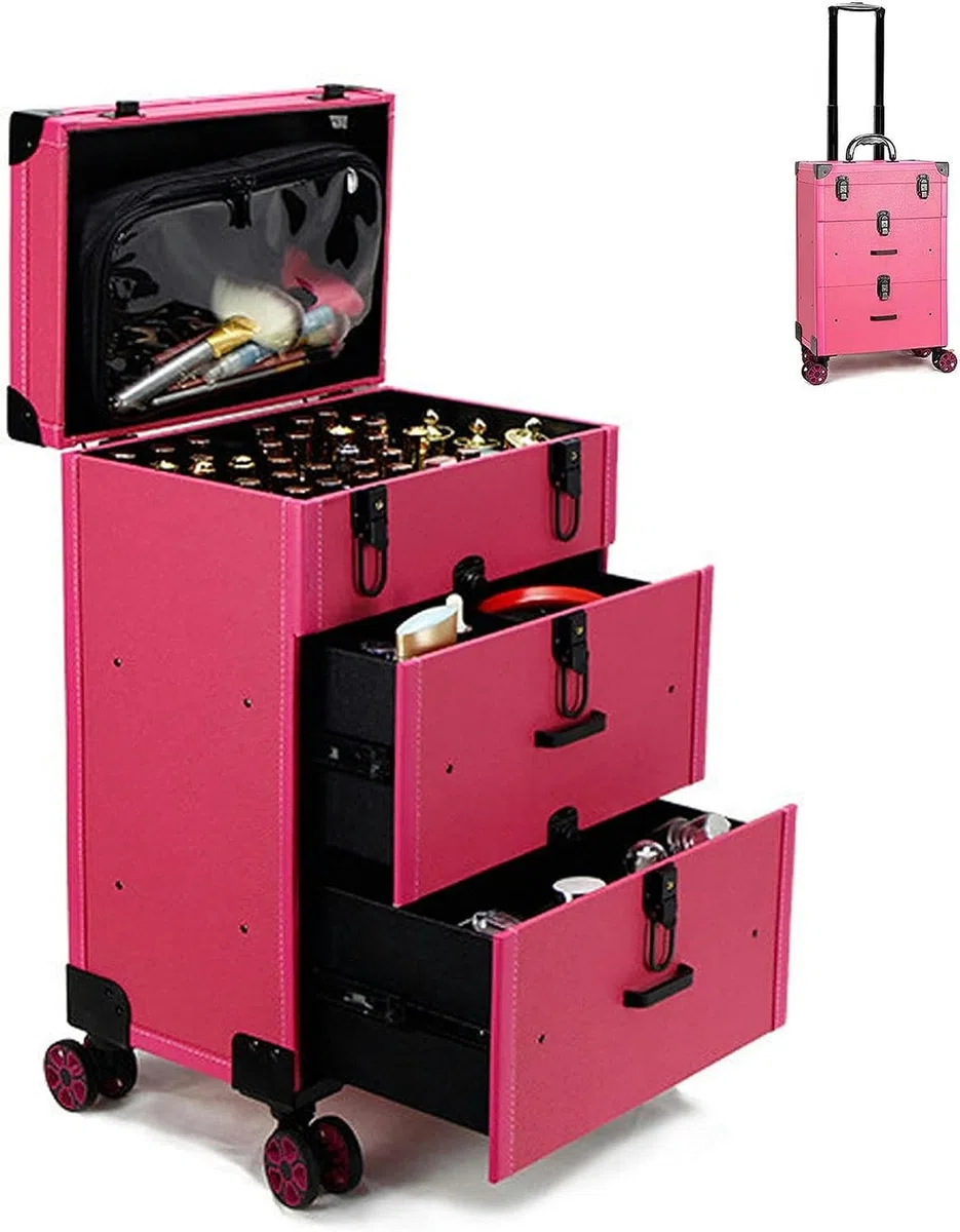 Kosmetikkoffer Pilotenkoffer Beauty Case Reisetrolley Friseurkoffer Kosmetik Trolley, Mit Rädern Und Mit Schloss, 3-lagiger Trolley-Koffer, Für Kosmetik, Accessoires Und Toilettenartikel , 1 Stück ( C