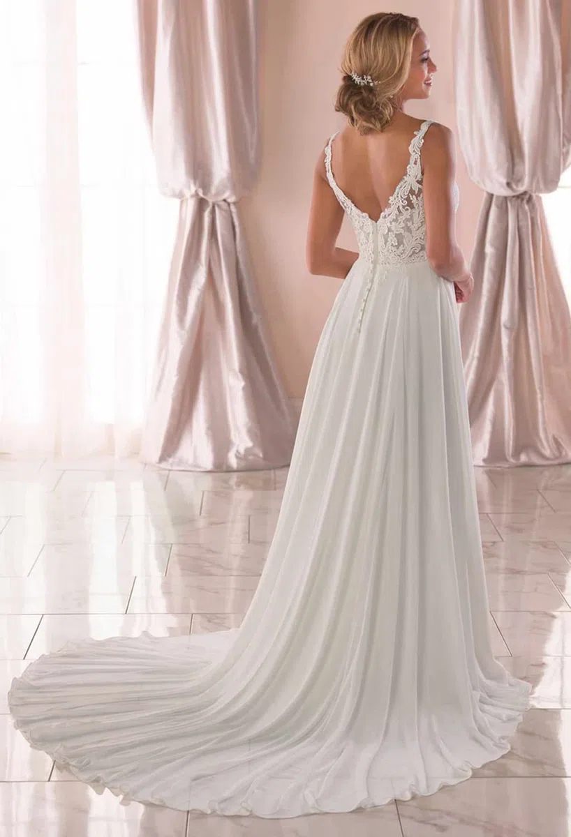 Spitze Hochzeitskleid Brautkleider A line Lang V-Ausschnitt Tüll Standesamt Brautmode Brautkleider