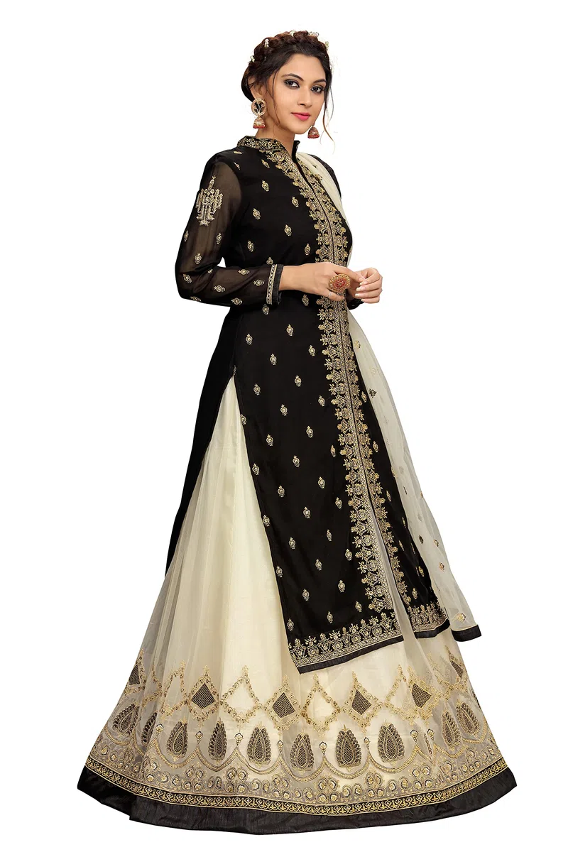 TRENDMALLS Damen Georgette Netz Stickerei Salwar Anzug Set Kurta Lehenga mit Dupatta